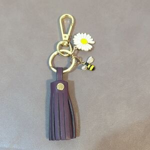 Tassel Purse Charm Keychain Clip Bee Flower Gold Deep Purple New